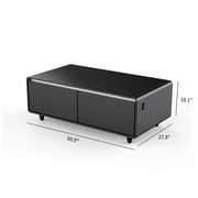 Livtab Smart Coffee Table with Built in Fridge, Bluetooth Speakers, Wireless Charging, Outlets, RGB Light, Black