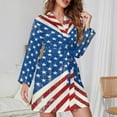 thumbnail image 3 of American Flag Blue Red White Night Robe Long Sleeve V Neck Robe With Belt Women's Sleepwear Dresses, 3 of 9