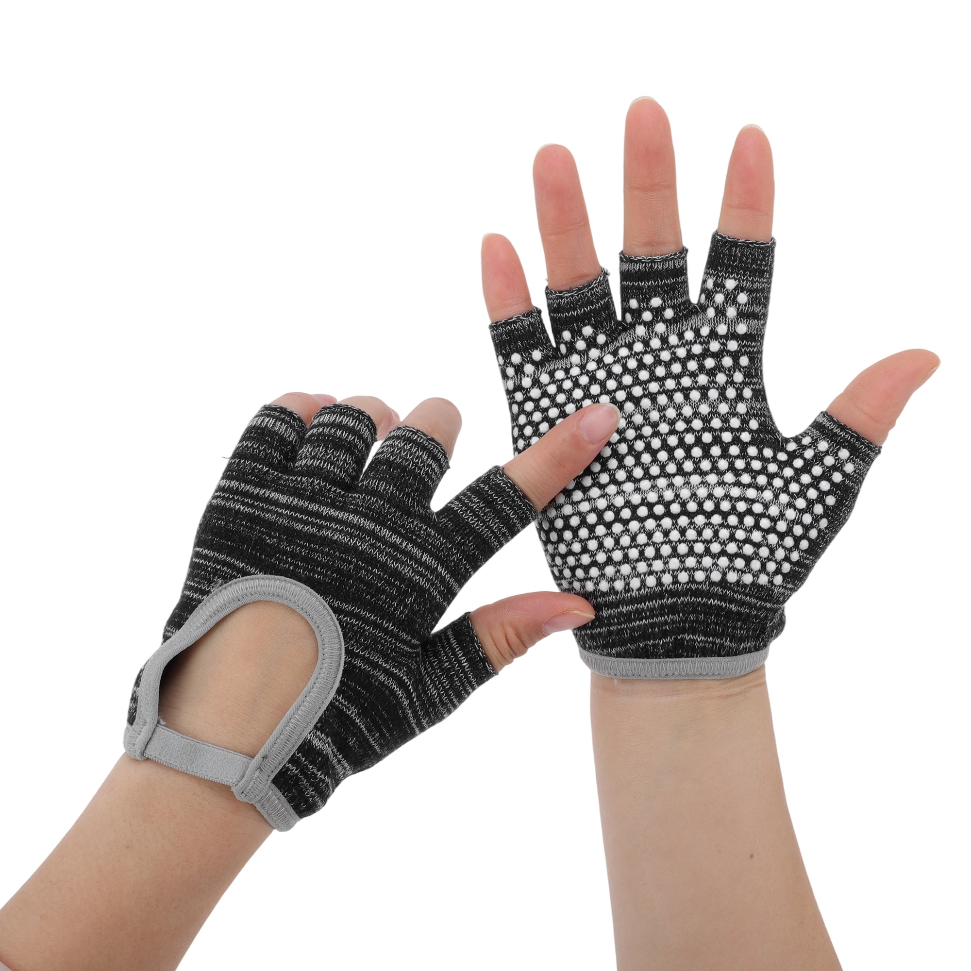 Unique Bargains Non-slip Fingerless Yoga Gloves One Size Black, Gray
