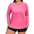 thumbnail image 2 of Women's Plus Size Swim Shirt Long Sleeve Rash Guard UV Protection Sun Shirts UPF 50+ Quick Dry Hiking Fishing Tops Pink 5XL, 2 of 6