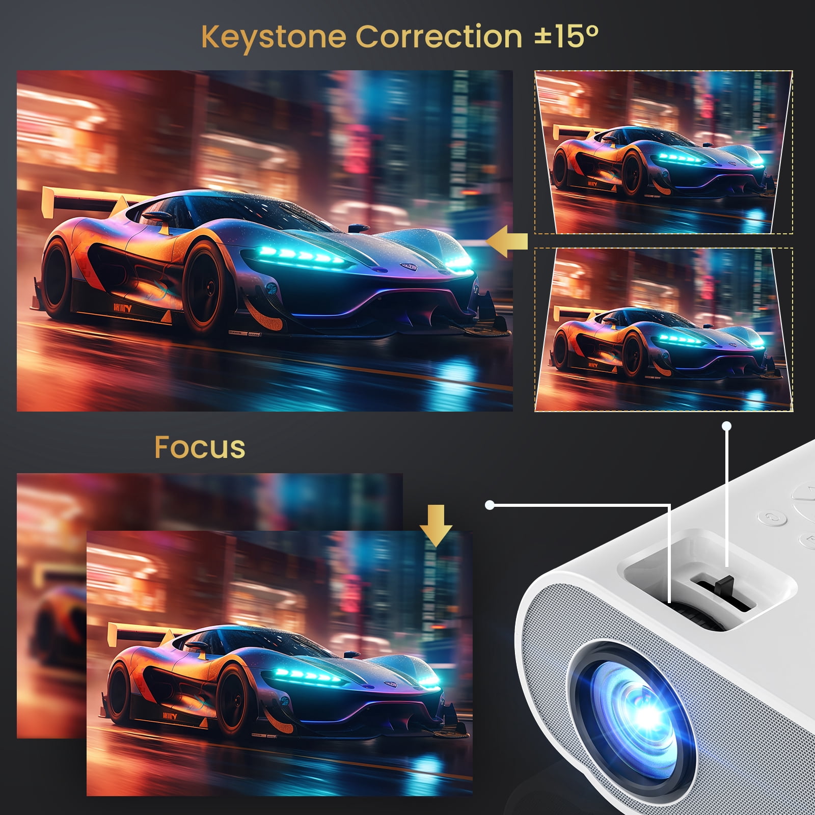 AUOSHI Native 1080P Full HD Bluetooth Projector with Speaker Movie Projector with Wifi and Bluetooth Compatible with Laptop, Smartphone, TV Stick, Xbox, PS5