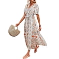 thumbnail image 2 of Liacowi Women Boho Summer Maxi Dress Floral Casual Wrap V Neck Short Sleeve Split Flowy Beach Long Dresses with Belt, 2 of 5