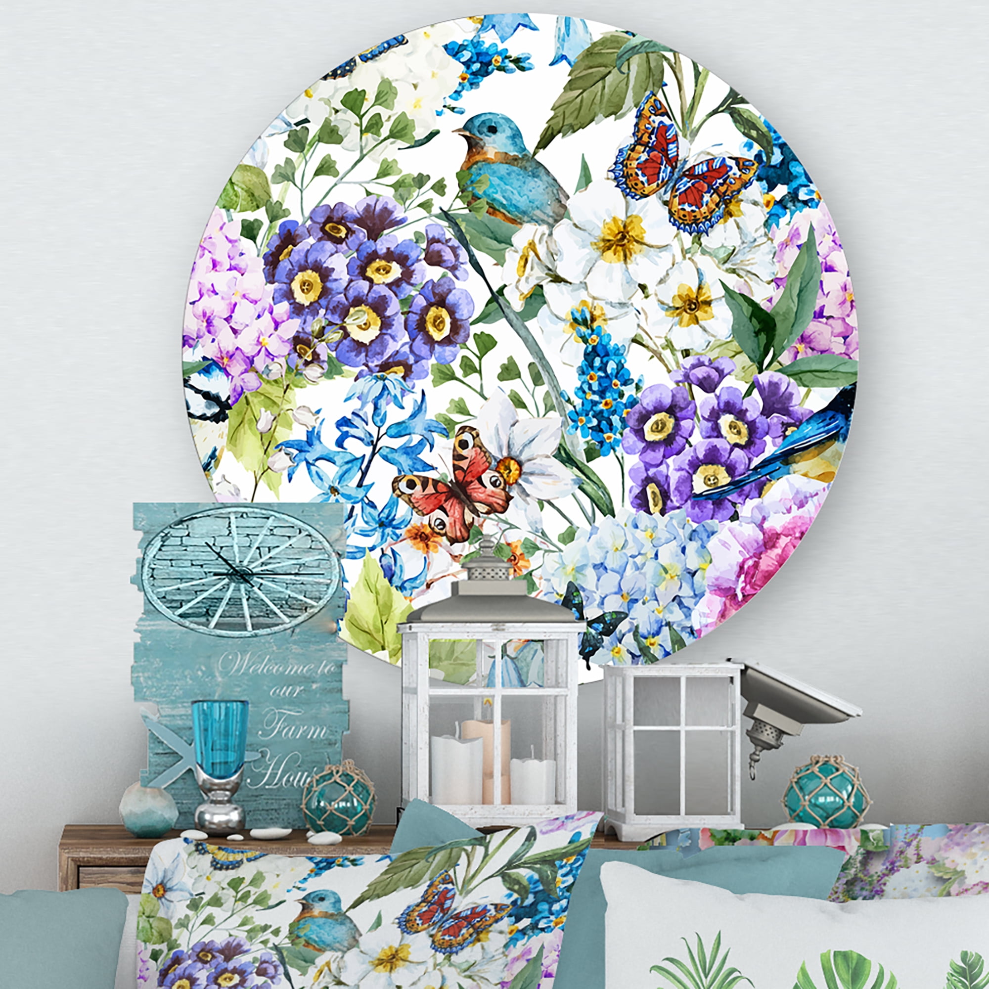 Designart 'Wildflowers and Vibrant Wild Spring Leaves XII' Modern Circle Metal Wall Art 23x23 - Disc of 23