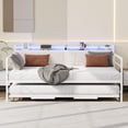 thumbnail image 6 of QinaQin Twin Daybed with Trundle and LED Lights, Metal Bed Frame with Linen Upholstered Headboard and Charging Station for Guest Room, 6 of 7