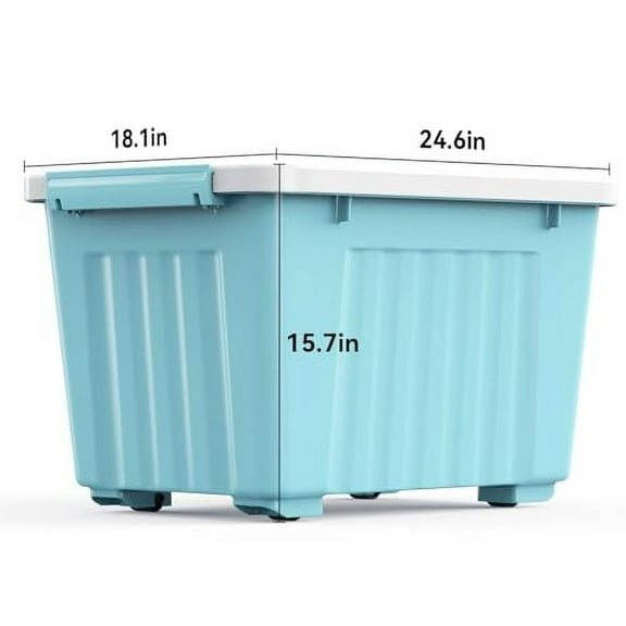 Nazhura 97 Quart Plastic Storage Bin, Stackable and Nestable Storage Boxes with White Lids and Secure Latching Buckles, Large Storage Container (Blue, 97Quart-6Pack)