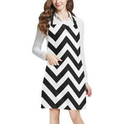 ASHLEIGH Abstract Chevron Zig Zag Black and White Home Kitchen Apron for Women Men with Pockets, Unisex Adjustable Bib Apron for Cooking Baking Gardening