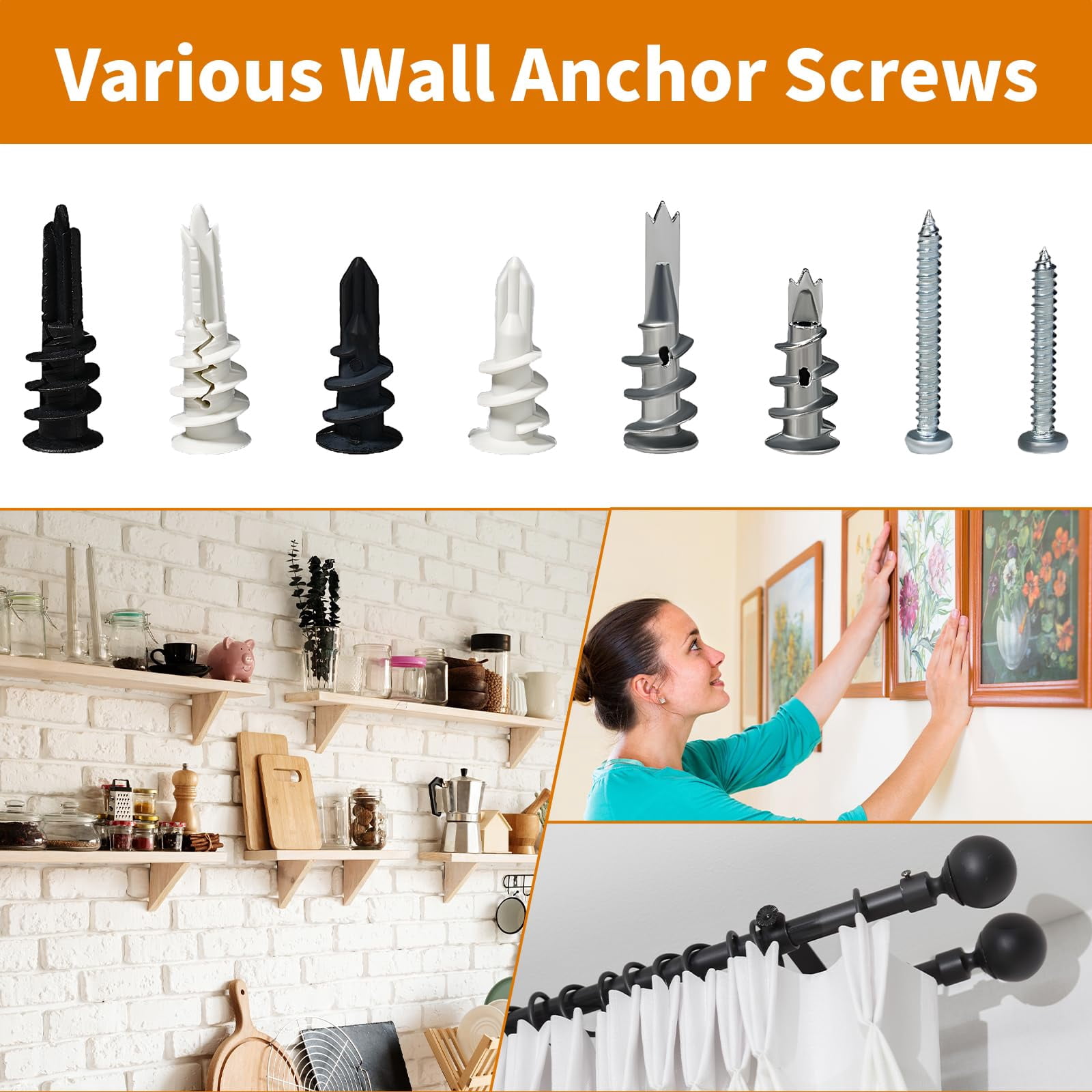 320Pcs Self Drilling Drywall Anchors and Screws Kit, 3 Sizes Nylon Wall Anchors for Hollow Walls, No Pre-Drilling Required, Holds Up to 75lbs (160 Anchors + 160 Screws)