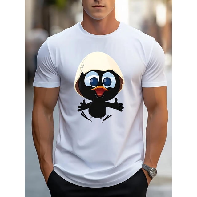 Camiseta informal de cuello redondo para hombre con estampado geométrico. Poliéster suave, manga corta, transpirable y ligera para verano. Lavable a máquina. Perfecta para uso informal.