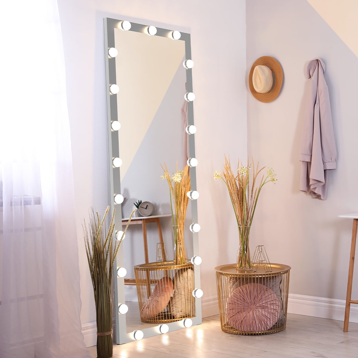 BEATUME Vanity Hollywood Mirror LED Vanity Mirror Full Length Mirror with Lights Floor Firror for Bedroom Length Mirrors Silver 63.00 * 24.00 * 1 inches - Walmart.com