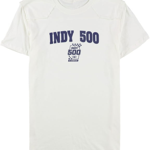 Indy 500 Mens Patch Shoulders Graphic T-Shirt, White, Large