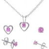 Brilliance Fine Jewelry Pink CZ Sterling Silver Heart Pendant and Earrings Set