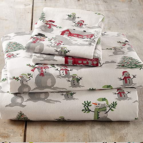 100% Turkish Cotton Full Holiday Flannel Sheet Set | Deep Pocket, Soft Christmas Sheets | Warm, Double Brushed Bed Sheets | Anti-Pill Flannel Sheets by Great Bay Home (Full, Winter Wonderland)