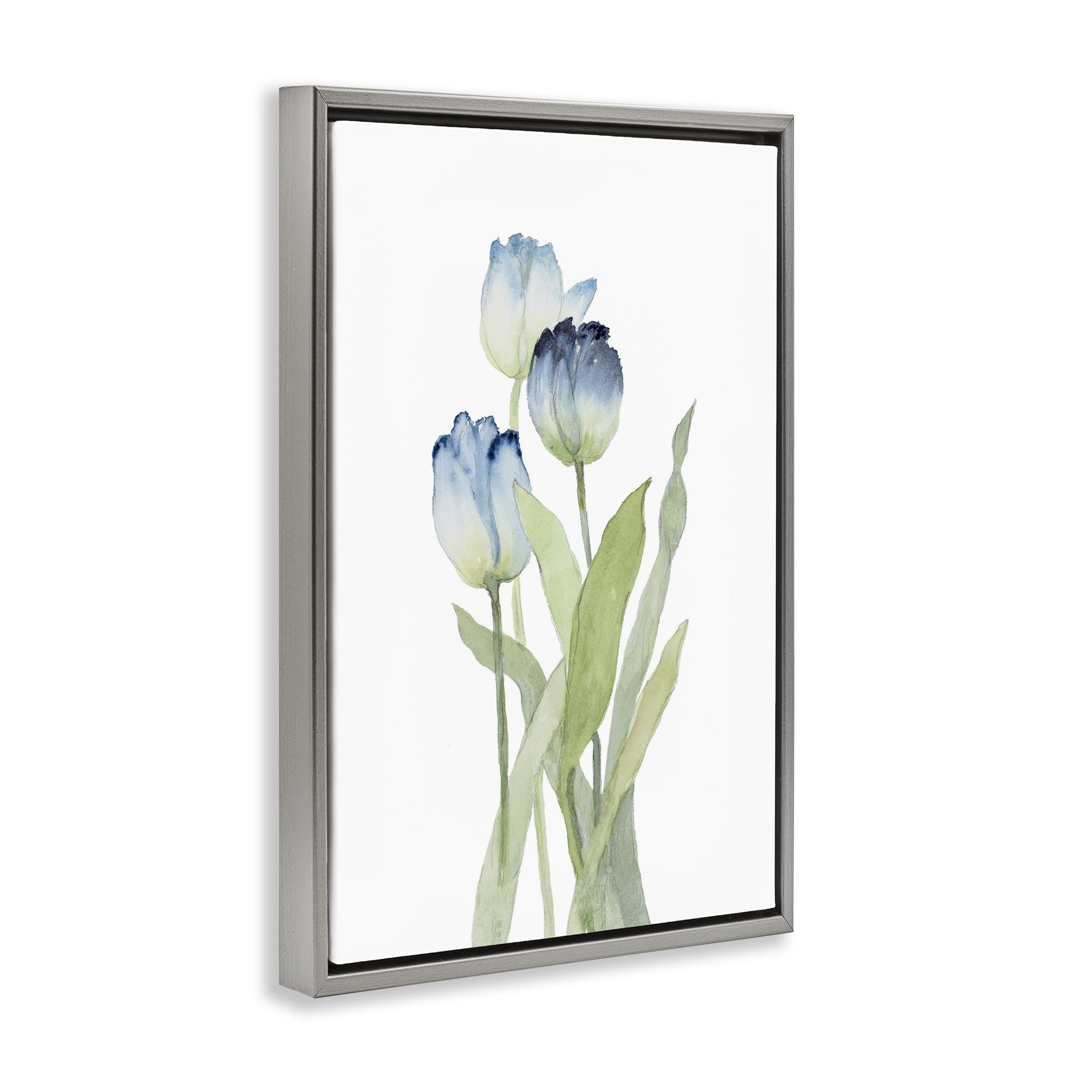 Stupell Industries Blue Garden Tulips Botanical & Floral Painting Gray Floater Framed Art Print Wall Art, 17 x 25