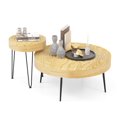thumbnail image 3 of Set of 2 Solid Wood Round Coffee Table with Metal Legs, Farmhouse Nesting Coffee Table Center Table for Living Rooms,Natural, 3 of 8