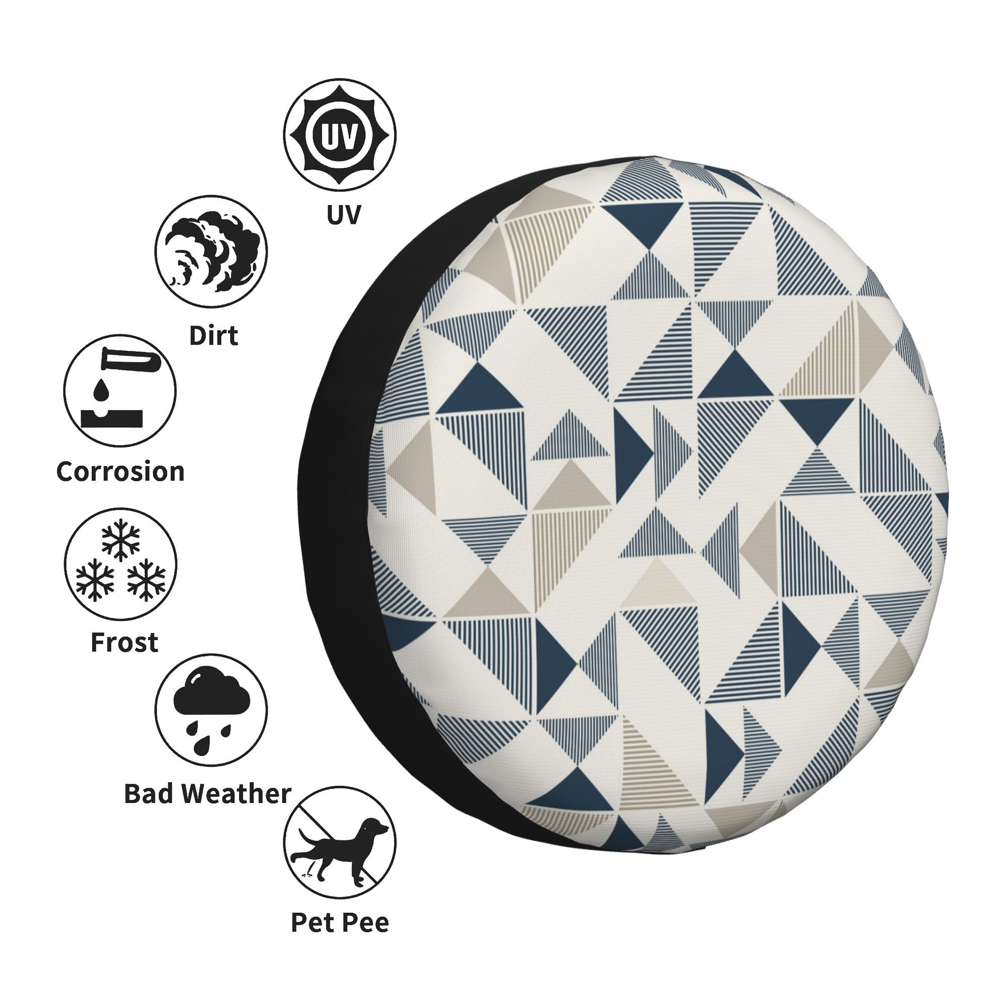 XMXY Triangle Striped Abstract Pattern Spare Tire Cover，Universal  Waterproof Cover for Jeep RV Tire Wheel Protection 14 inch