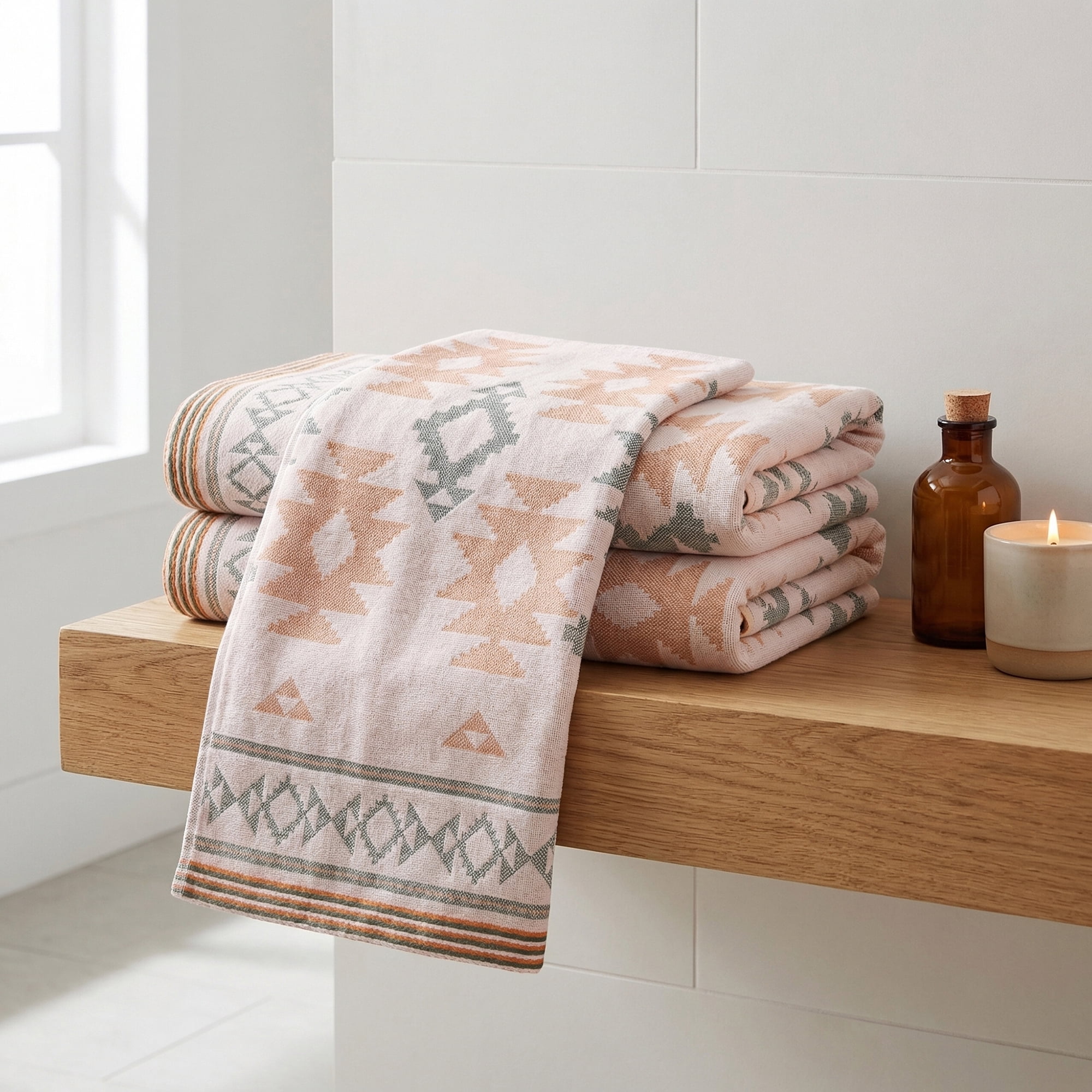 Unique Bargains Boho Cotton Cute Pattern Soft Absorbent Towel Green 1pc