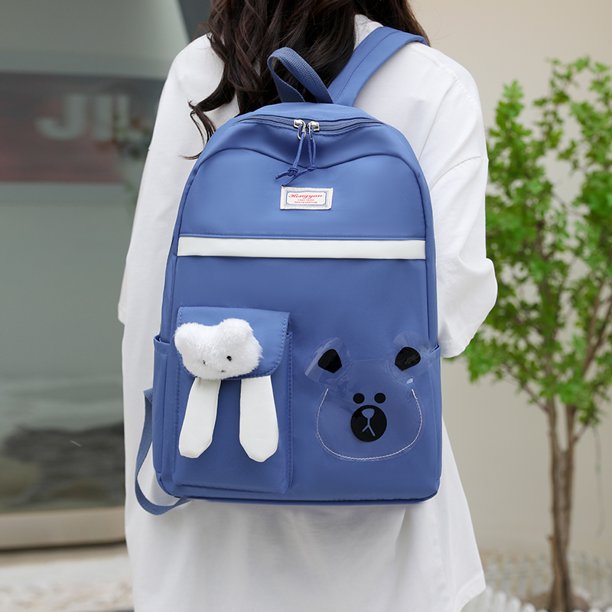 Mochila de dibujos animados Mochila de oso para niñas Mochila linda para uso diario (Azul)