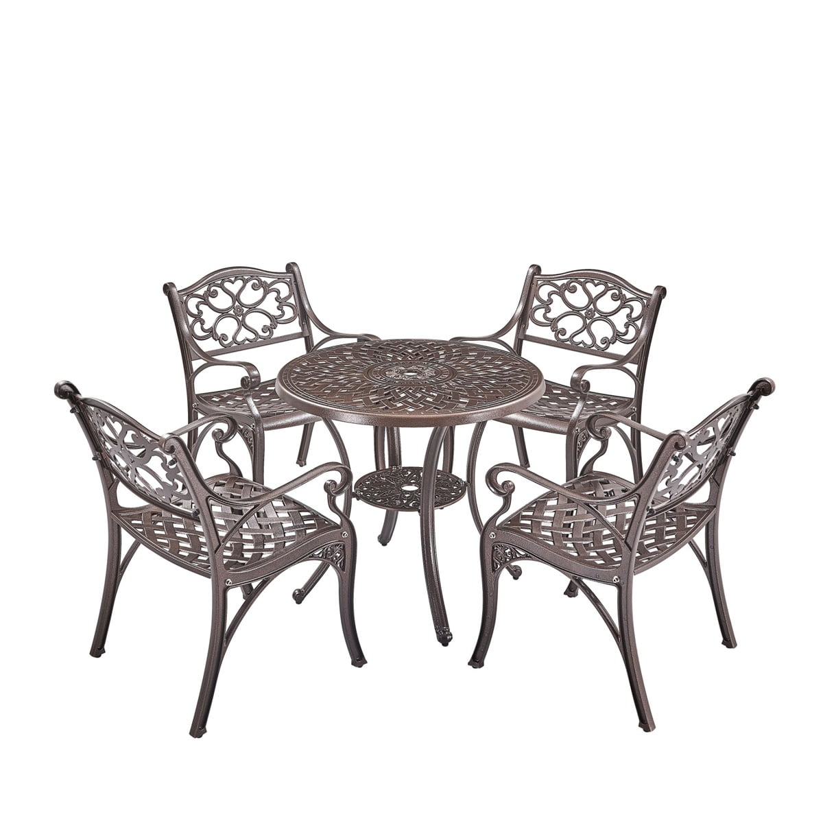 Kepooman 5 Piece Outdoor Cast Aluminum Patio Dining Set, Conversation Furniture Set for Patio Deck Garden with 2 Chairs, Cast Aluminum Bronze