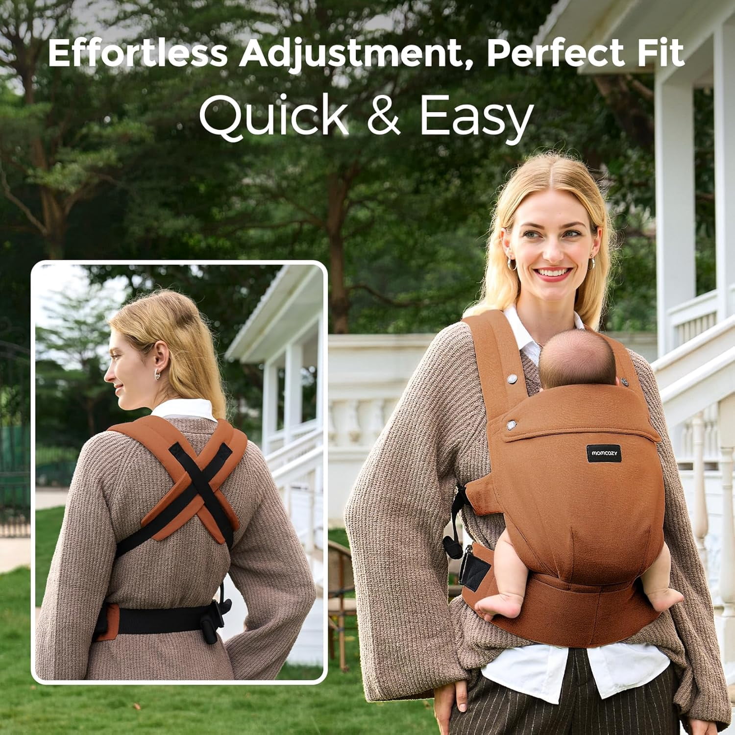 Momcozy Baby Carrier with Natural Cotton Linen Brown Coffee