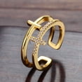thumbnail image 3 of Anillo de mujer con doble cruz de diamantes y personalidad creativa, joyería de anillo abierto liso de moda europea y americana, 3 of 6