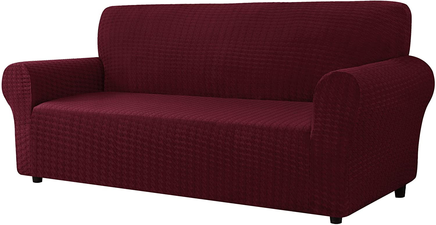 CHUN YI 1 Piece Stretch Houndstooth Sofa Slipcover Couch Cover (Wine
