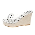 thumbnail image 5 of Rokment Women's Bow Polka Dot Denim Wedge Heeled Backless Dress Sandals Fashion Casual Clear Platform Chunky High Heels Slip on Slippers for Bride Wedding Beach Vacation Summer White Size 7.5, 5 of 6