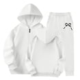 thumbnail image 2 of CPNG Children Girls Bow Print Tracksuits Set Full Zip Long Sleeve Hooded Active Jackets & Jogger Pants Suits 2 Piece Sweatsuit(White,11-12 Years), 2 of 8