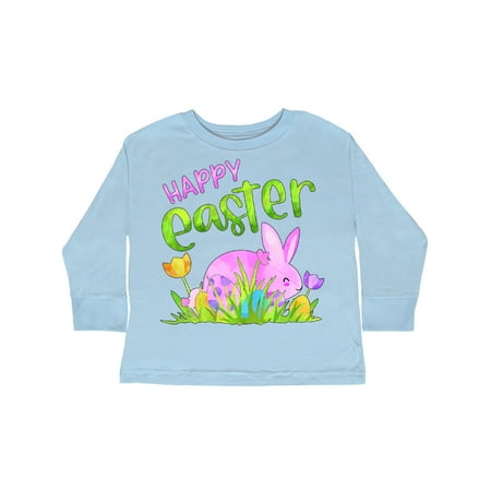 

Inktastic Happy Easter Pink Bunny and Eggs in Grass Gift Toddler Boy or Toddler Girl Long Sleeve T-Shirt