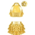 thumbnail image 2 of Alvivi Girls Sequins Dance Performance Outfits Sleeveless Halter Crop Top Skirt with Hair Band Set Gold 13-14, 2 of 5