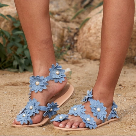 

Medcursor Women Summer Flowers Print Slip-On Shoes Flat Beach Open Toe Breathable Sandals