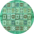thumbnail image 1 of Ahgly Company Machine Washable Indoor Round Abstract Turquoise Blue Modern Area Rugs, 8' Round, 1 of 4