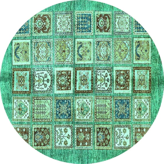 Ahgly Company Machine Washable Indoor Round Abstract Turquoise Blue Modern Area Rugs, 8' Round