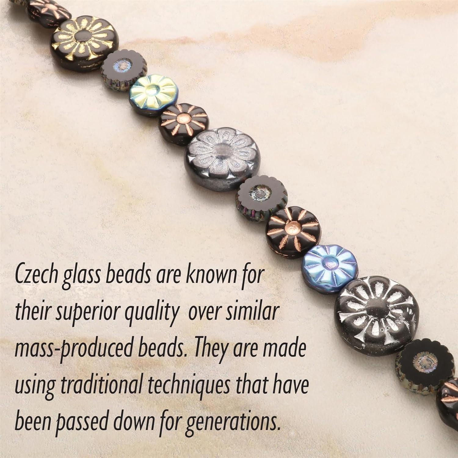 The Beadsmith Czech Glass Strands - High Quality, Pressed & Table Cut Beads – 3 x 7-Inch Strands, 13 Beads Per Strand – Black Mix – For Jewelry Making, Decorations & DIY Crafts