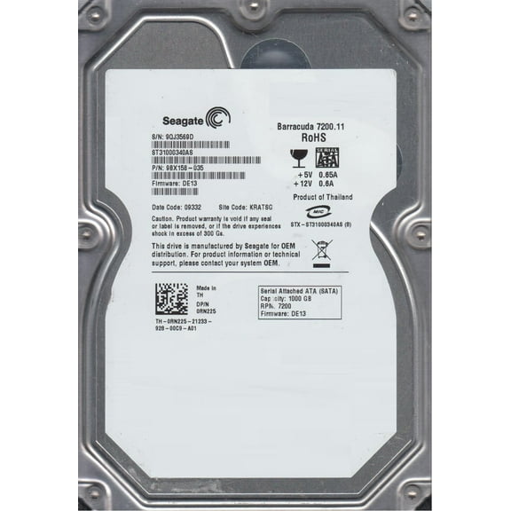 ST31000340AS, 9QJ, KRATSG, PN 9BX158-035, FW DE13, Seagate 1TB SATA 3.5 Hard Drive