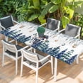 thumbnail image 2 of Blue Snowman Christmas Table Cloths for 8 Foot Rectangle Tables, Green Eucalyptus Leaves Xmas Tree Patio Waterproof Elastic Fitted Tablecloths, Washable Rectangular Table Cover for Camping, 2 of 8