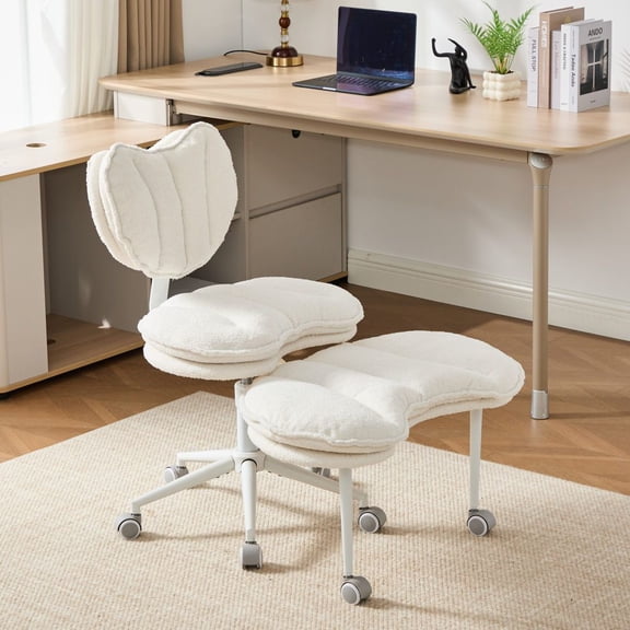 TIMOREN Meditation Chair Plus with Adjustable Stool, Cross Legged Rolling Desk Chair with Lumbar Support, Flexible Seating for ADHD & Fidgeting, Ivory