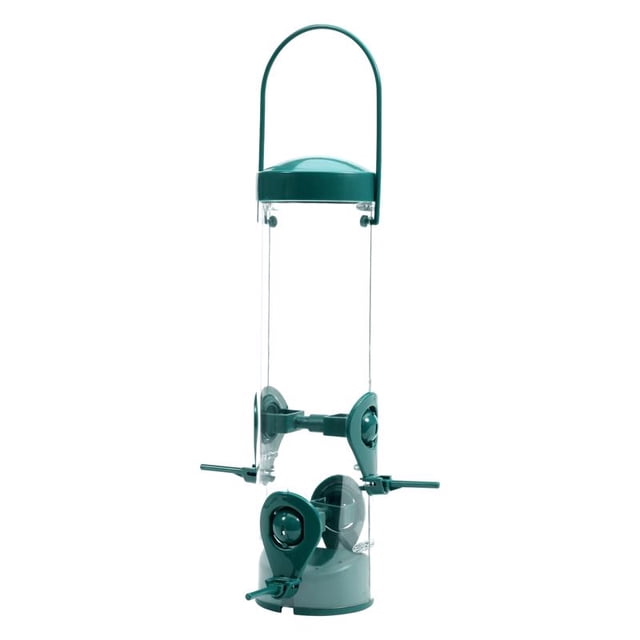 Comedero para pájaros Perky-Pet Finch de plástico, tubo 2 en 1 con 4 puertos