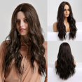 thumbnail image 1 of Peluca larga marrón para mujer, pelucas onduladas sintéticas de pelo Natural con parte media completa, 1 of 5