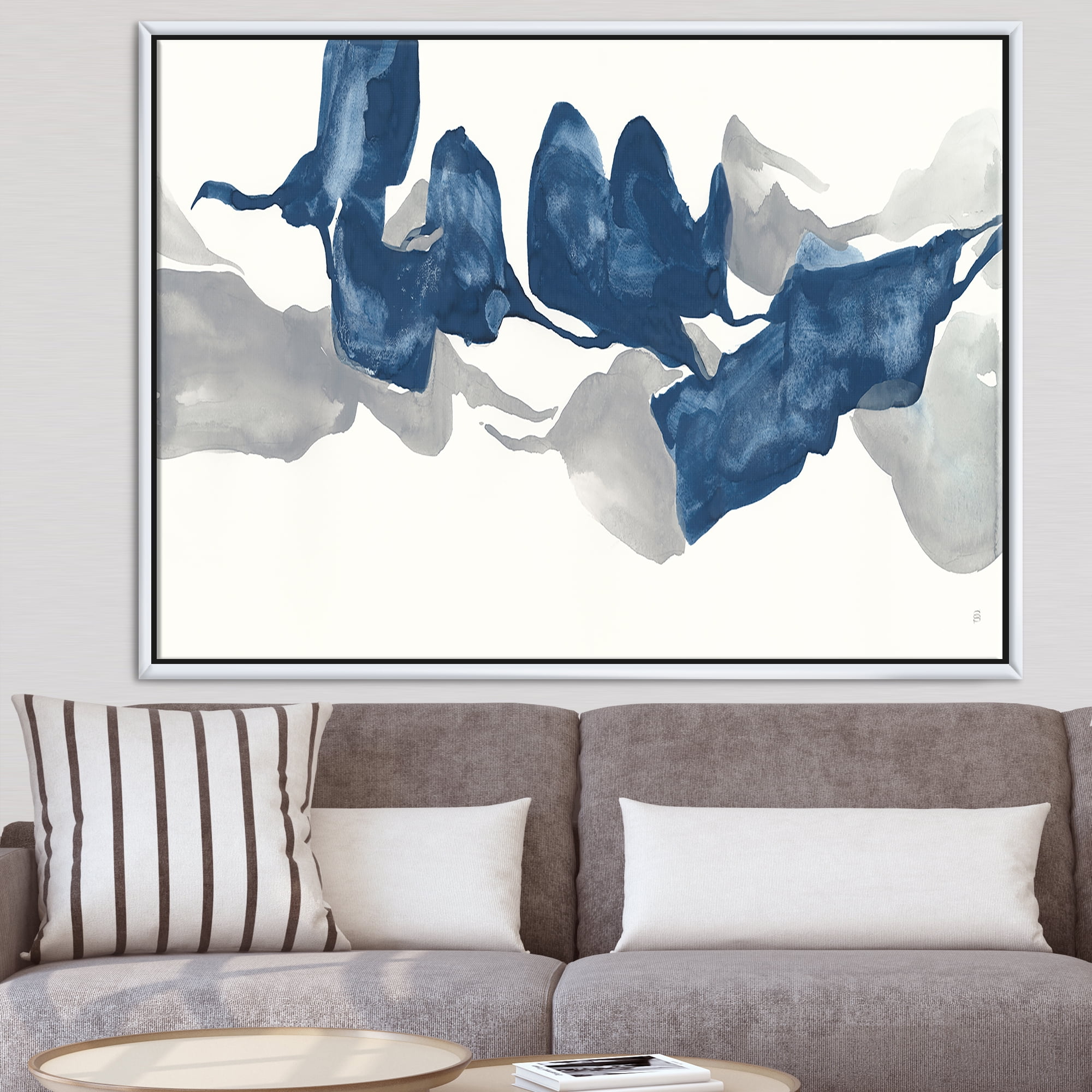 Designart ' Gouache Sapphire on Gray ' Modern & Contemporary Framed Canvas