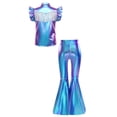thumbnail image 4 of iiniim Girls Western Cowgirl Outfit Ruffled Sleeves Press Buttons Tassel Metallic Tops with Split Bell-bottom Pants for Theme Party Blue 10, 4 of 7