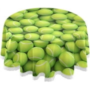 GZHJMY 3D Tennis Balls Tablecloth Durable 60 Inch Round Table Cloth Waterproof Stain Proof Camping Tablecloths for Outdoor Picnic Family Dinner Restaurant Home Decor