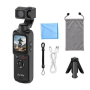 Ourlife 4K Vlogging Camera, Pocket Gimbal Camera with 75MP Photos, 330° Rotating Lens, AI Face Tracking & 16GB Card for Travel and Photography,Black