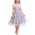 thumbnail image 2 of Girls Tulle Princess Dresses Trendy Embroidery Flower Lace Bow Spaghetti Gown for Pageant Wedding Birthday Party Graduation Dance Prom Purple 8-9 Years, 2 of 6