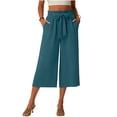 thumbnail image 5 of Xdegoge Wide Leg Culottes for Women Tie Knot High Waisted Cropped Pants with Pockets Casual Flowy Lounge Bottoms Lightweight Summer Trousers, 5 of 6