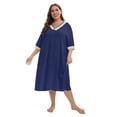 thumbnail image 2 of Xmarks Women Nightgowns V-neck Short Sleeve Loungewear Soft Lace Night Shirts Sleepwear Loose Plus Size Sleep Dress Blue XL-5XL, 2 of 6