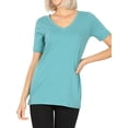 thumbnail image 3 of Zenana Women & Plus Size Cotton V-Neck Short Sleeve Casual Basic Tee Shirts, 3 of 4