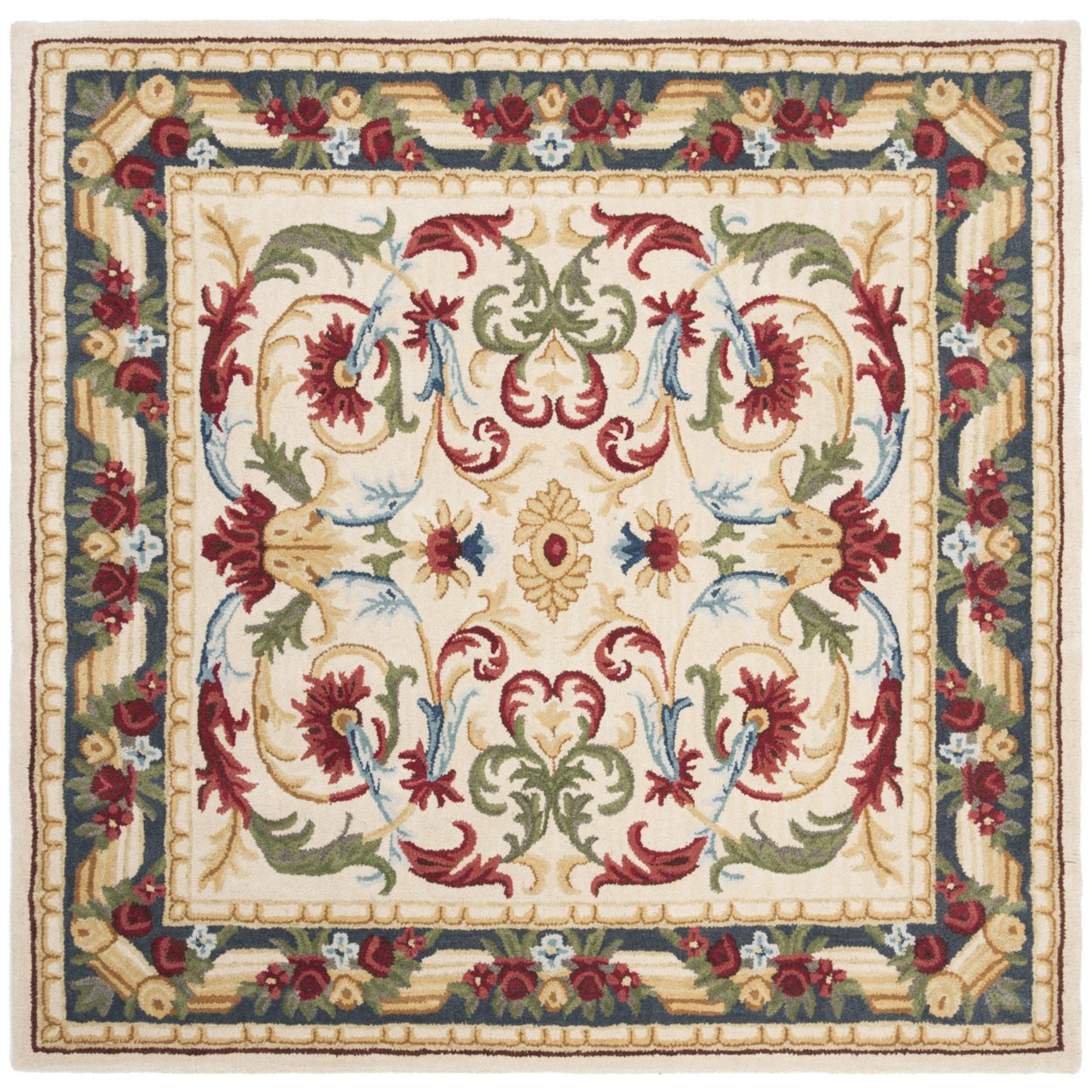SAFAVIEH Blossom Lakisha Floral Bordered Wool Runner Rug, Ivory/Green, 2'3" x 8'