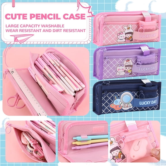 Large Pencil Case, Big Capacity Pencil Pouch Pen Bag with Compartment, Portable Stationery Organizer with Zipper, Cute Aesthetic School Supplies for Teen Girls College,Navy