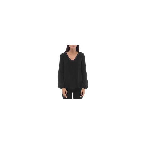 Bobeau B Collection By Bobeau Womens Woven V Neck Blouse Black L Walmart Com Walmart Com