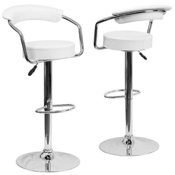 Belleze 2 Faux Leather Modern Adjustable Swivel Barstools Hydraulic Chair Bar Stools, White
